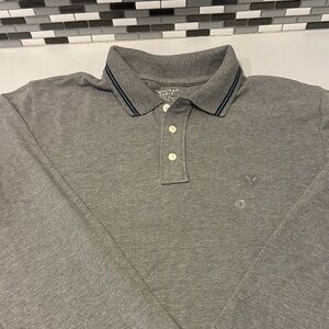 American Eagle Outfitters Charcoal Long Sleeve Polo Shirt